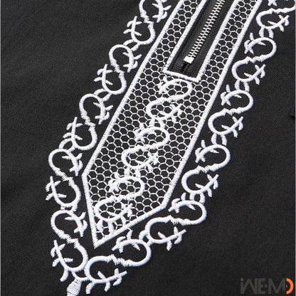 Luxury Embroidered Islamic Thobe for Men – Premium Arabic Kaftan Jubba Robe – Handmade Cotton or Linen Prayer Outfit – White & Black Dishdash for Ramadan, Eid, Wedding, Mosque – Gift for Muslim Husband or Father