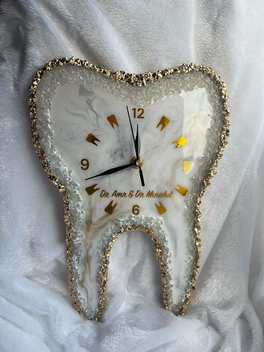 Custom Resin Tooth Clock, Dental Office Decor, Epoxy Wall Clock, Personalized Tooth Gift