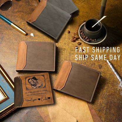 Personalized Wallet for Men – Custom Engraved Leather Wallet for Him – Fathers Day Gift, Dad Birthday Gift, husband gift, Money Holder