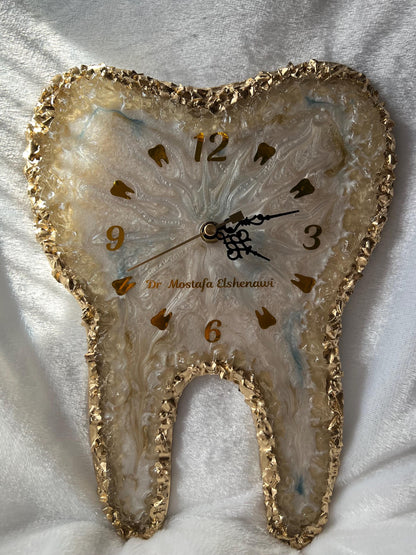 Custom Resin Tooth Clock, Dental Office Decor, Epoxy Wall Clock, Personalized Tooth Gift