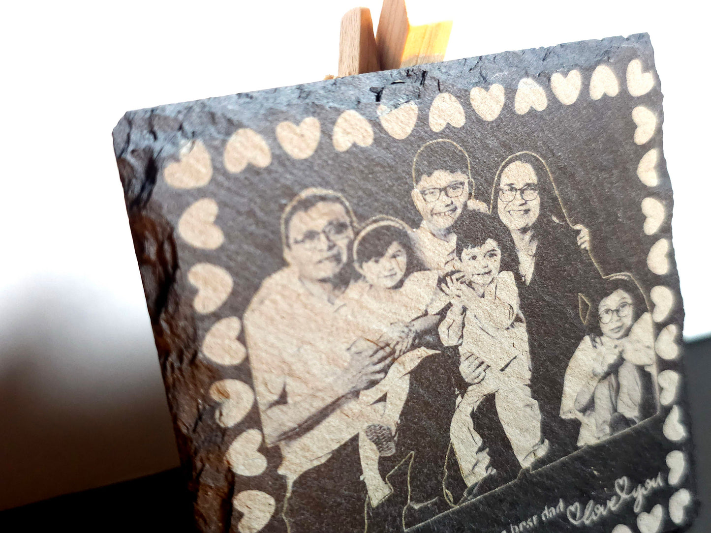 Set of 4 Slate Drink Coasters - Engraved Photo Slate Coasters - Custom Wedding Gift - Monogram Stone Coasters -Christmas Gift for Home