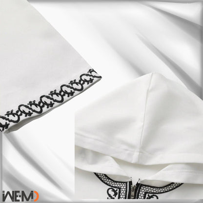 Luxury Embroidered Islamic Thobe for Men – Premium Arabic Kaftan Jubba Robe – Handmade Cotton or Linen Prayer Outfit – White & Black Dishdash for Ramadan, Eid, Wedding, Mosque – Gift for Muslim Husband or Father