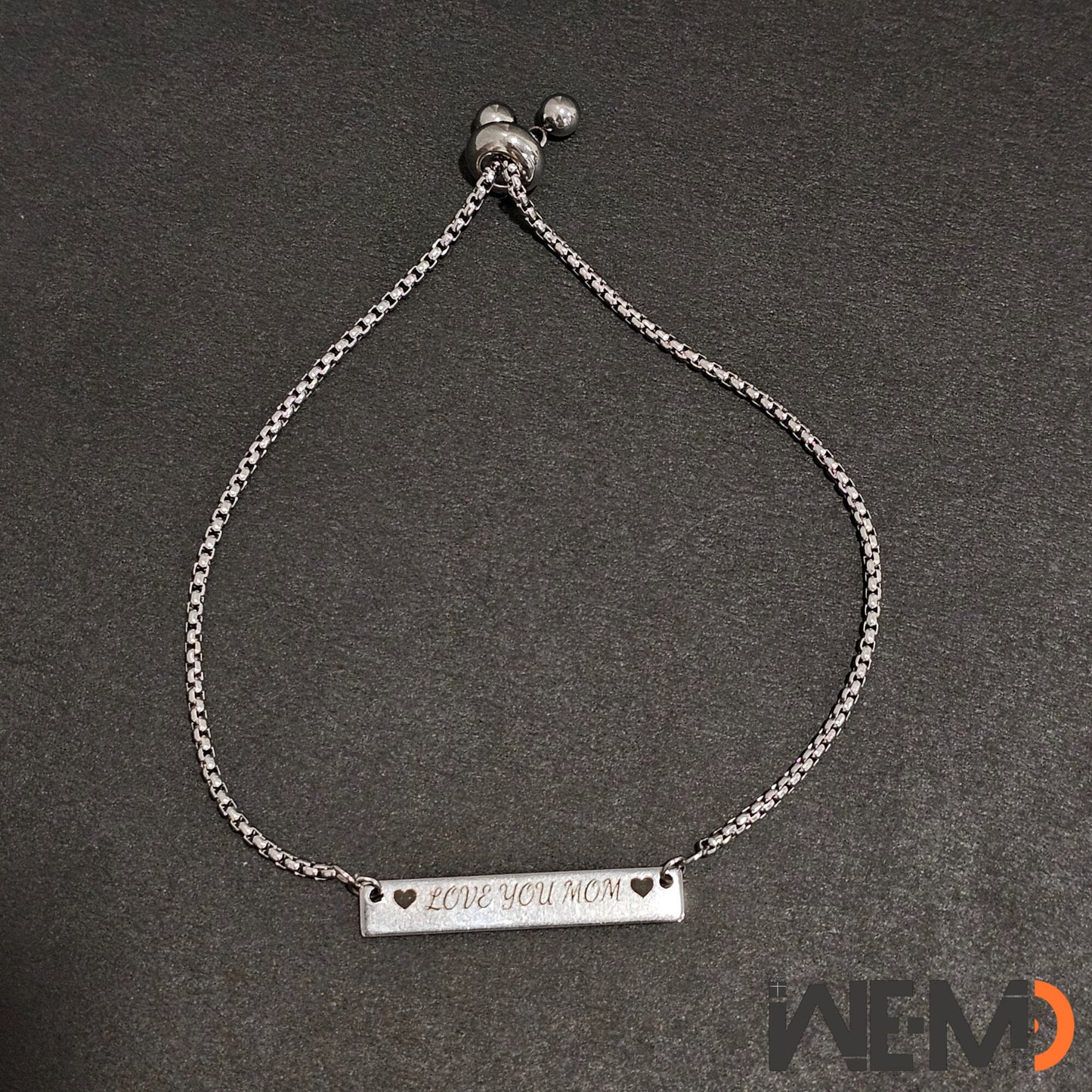 Silver custom laser engraved adjustable bar bracelet ideal gift for her