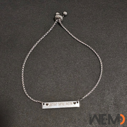 Silver custom laser engraved adjustable bar bracelet ideal gift for her