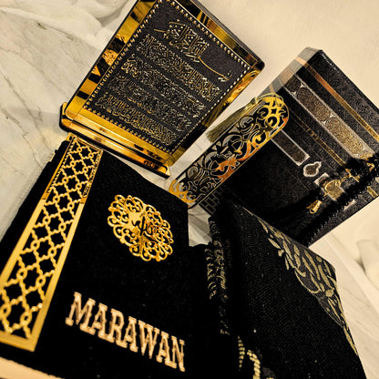 Kaaba-inspired gift box closed, displaying its unique design and secure closure