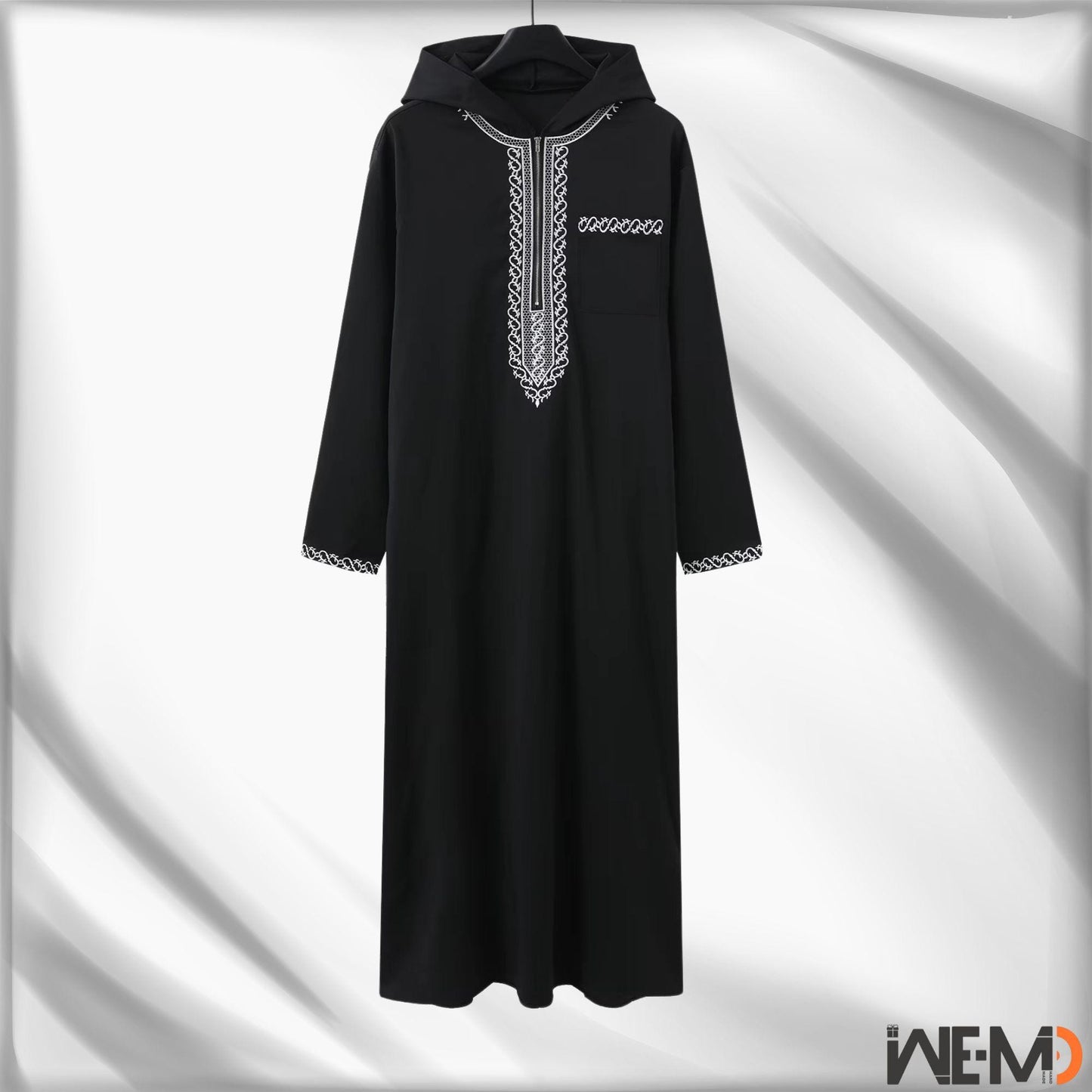 Luxury Embroidered Islamic Thobe for Men – Premium Arabic Kaftan Jubba Robe – Handmade Cotton or Linen Prayer Outfit – White & Black Dishdash for Ramadan, Eid, Wedding, Mosque – Gift for Muslim Husband or Father