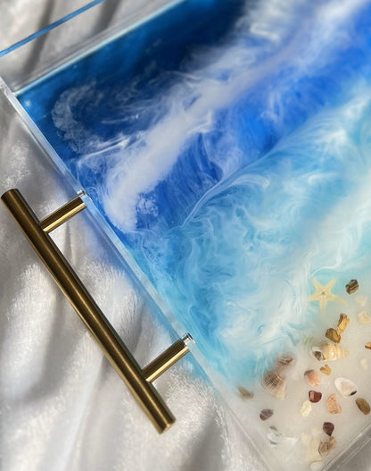 Handmade Acrilic ocean tray, Resin tray, epoxy  Tray Seascape, decorative tray, home decor, tray with handles, unique Mother's Day Gifts