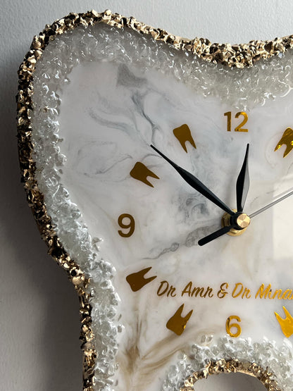 Custom Resin Tooth Clock, Dental Office Decor, Epoxy Wall Clock, Personalized Tooth Gift