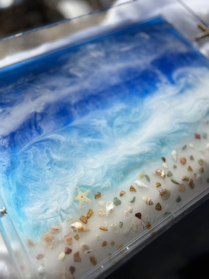 Handmade Acrilic ocean tray, Resin tray, epoxy  Tray Seascape, decorative tray, home decor, tray with handles, unique Mother's Day Gifts