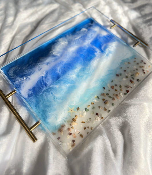 Handmade Acrilic ocean tray, Resin tray, epoxy  Tray Seascape, decorative tray, home decor, tray with handles, unique Mother's Day Gifts