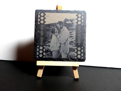 Set of 4 Slate Drink Coasters - Engraved Photo Slate Coasters - Custom Wedding Gift - Monogram Stone Coasters -Christmas Gift for Home