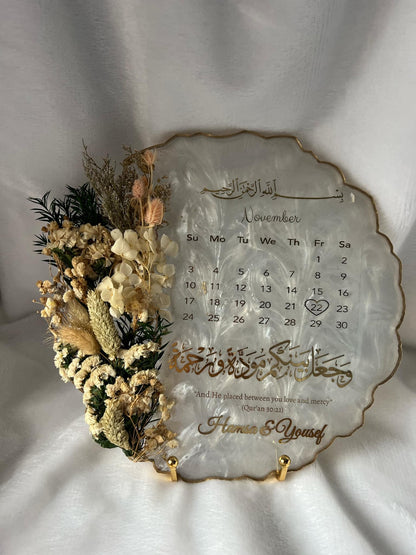 Personalized Floral Resin Plaque, Homemade resin, Nikkah Tray, Islamic Wedding Ring Tray, Engagement Tray, Wedding, Ring Dish, Islamic Gifts
