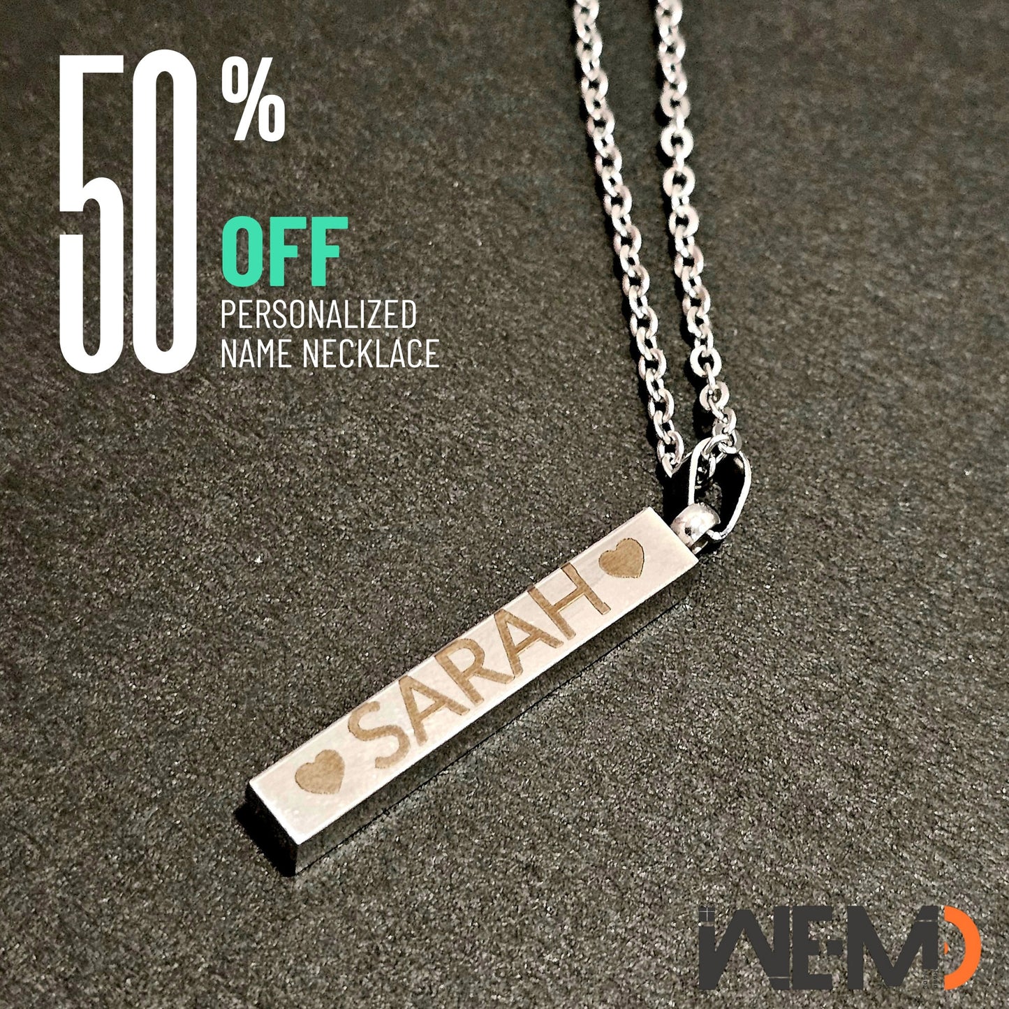 Personalized Necklace Names Engraved Coordinates, Vertical Bar Necklaces for Woman, Date Necklace 3D Bar Gold, Silver, Rose Gold Custom Gift