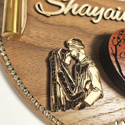 Custom Islamic Nikkah Ring Tray – Personalized Islamic Ring Tray with Fingerprint, 3D Names, Ring Box & Luxury wooden wedding Plate