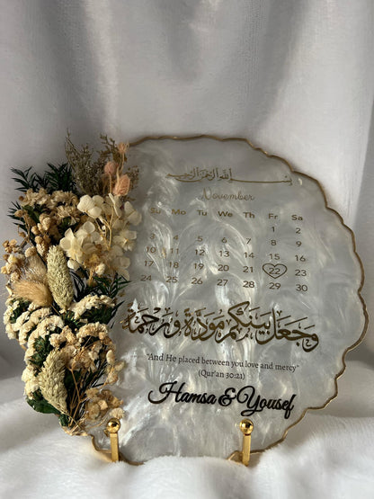 Personalized Floral Resin Plaque, Homemade resin, Nikkah Tray, Islamic Wedding Ring Tray, Engagement Tray, Wedding, Ring Dish, Islamic Gifts