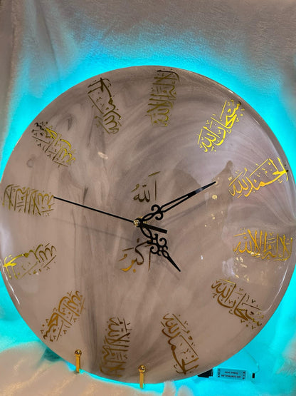 Tasbeh Clock | Resin/Wood Clock | Resin Art Decoration | Islamic Decoration | Islamic Clock
