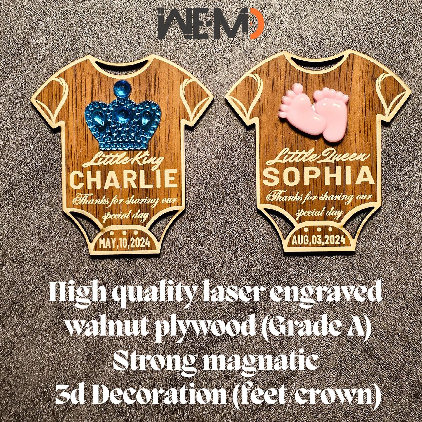 Custom Baby Shower Magnet Favor – Personalized Walnut Wood Baby Keepsake – Engraved Baby Name Gift – Newborn Party Favor – Rustic Magnetic Baby Shower Decoration – Unique Baby Boy Girl Gift Idea