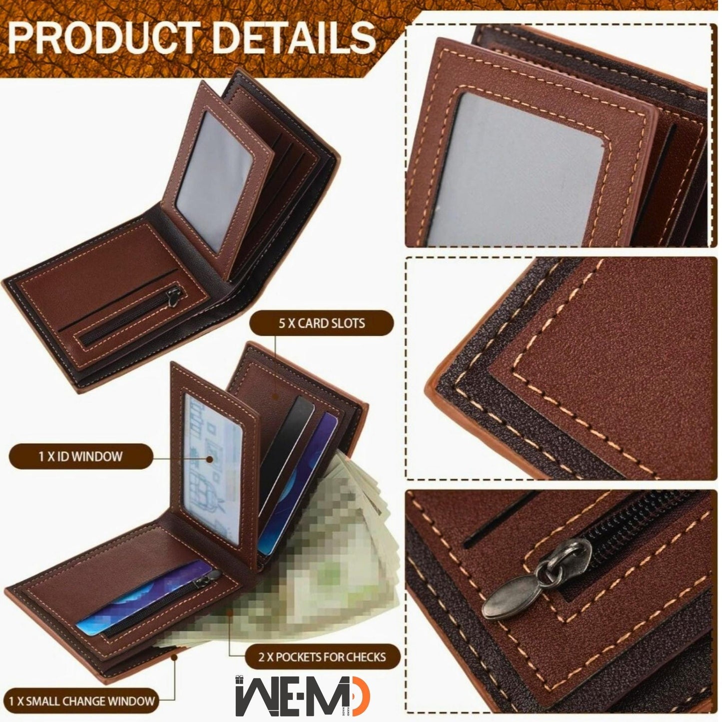 Personalized Wallet for Men – Custom Engraved Leather Wallet for Him – Fathers Day Gift, Dad Birthday Gift, husband gift, Money Holder