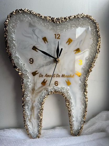 Custom Resin Tooth Clock, Dental Office Decor, Epoxy Wall Clock, Personalized Tooth Gift
