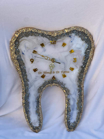 Custom Resin Tooth Clock, Dental Office Decor, Epoxy Wall Clock, Personalized Tooth Gift
