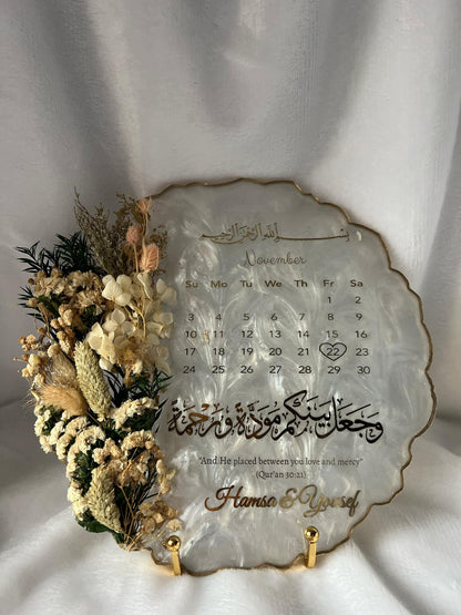 Personalized Floral Resin Plaque, Homemade resin, Nikkah Tray, Islamic Wedding Ring Tray, Engagement Tray, Wedding, Ring Dish, Islamic Gifts