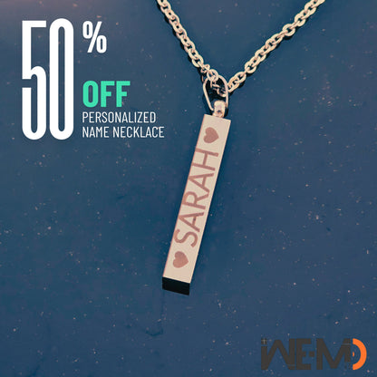 Personalized Necklace Names Engraved Coordinates, Vertical Bar Necklaces for Woman, Date Necklace 3D Bar Gold, Silver, Rose Gold Custom Gift