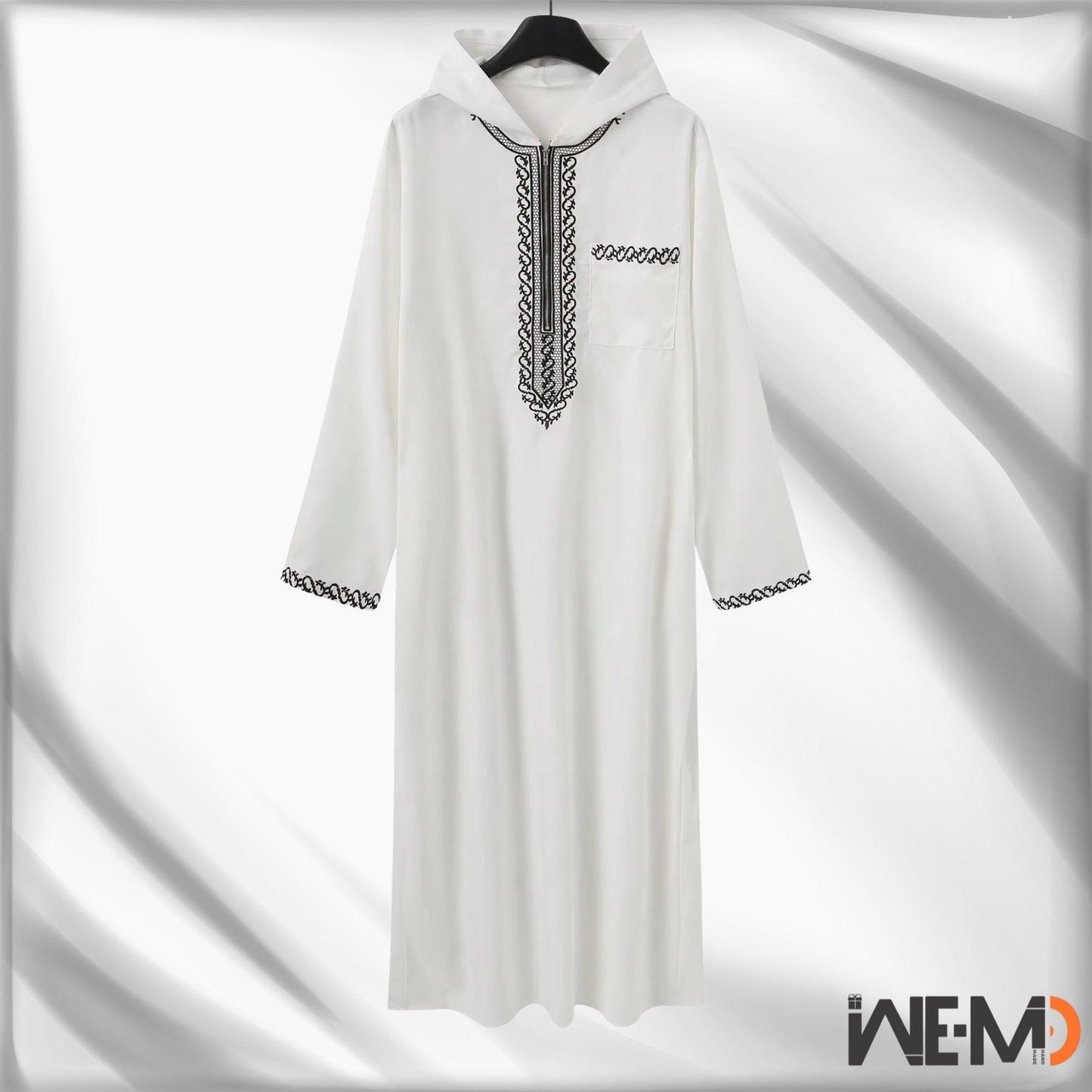 Luxury Embroidered Islamic Thobe for Men – Premium Arabic Kaftan Jubba Robe – Handmade Cotton or Linen Prayer Outfit – White & Black Dishdash for Ramadan, Eid, Wedding, Mosque – Gift for Muslim Husband or Father
