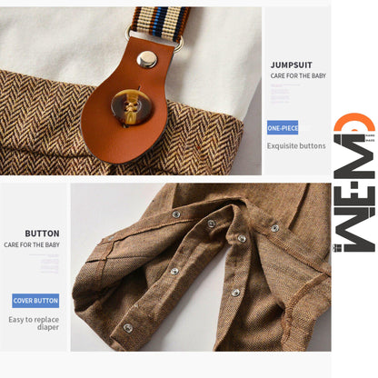 Classic baby boy outfit for wedding with diaper access buttons