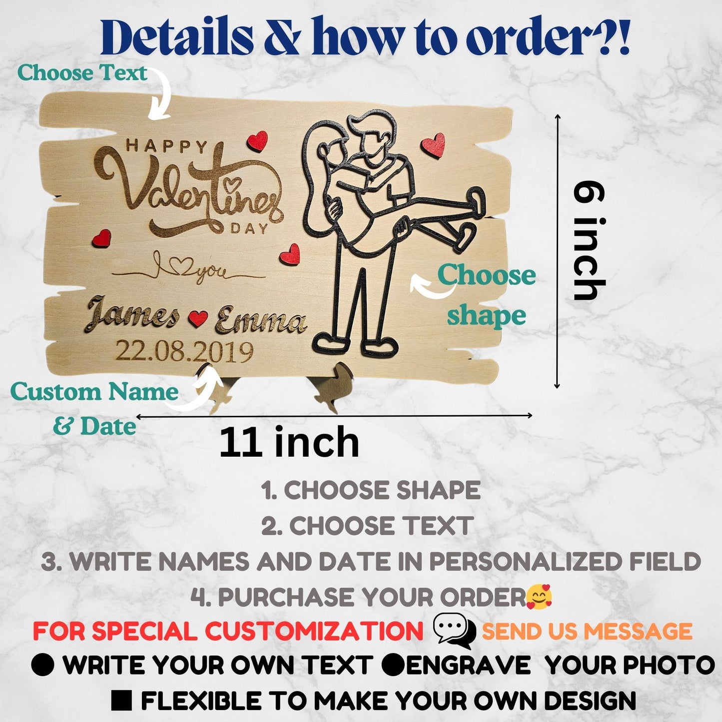 Personalized Wooden Valentine’s Gift – Engraved Love Plaque – Custom Couples Gift for Anniversaries, Weddings & Romantic Home Decor