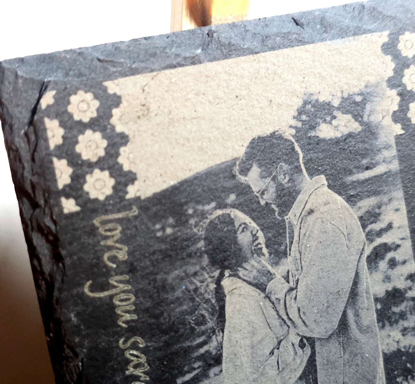 Set of 4 Slate Drink Coasters - Engraved Photo Slate Coasters - Custom Wedding Gift - Monogram Stone Coasters -Christmas Gift for Home