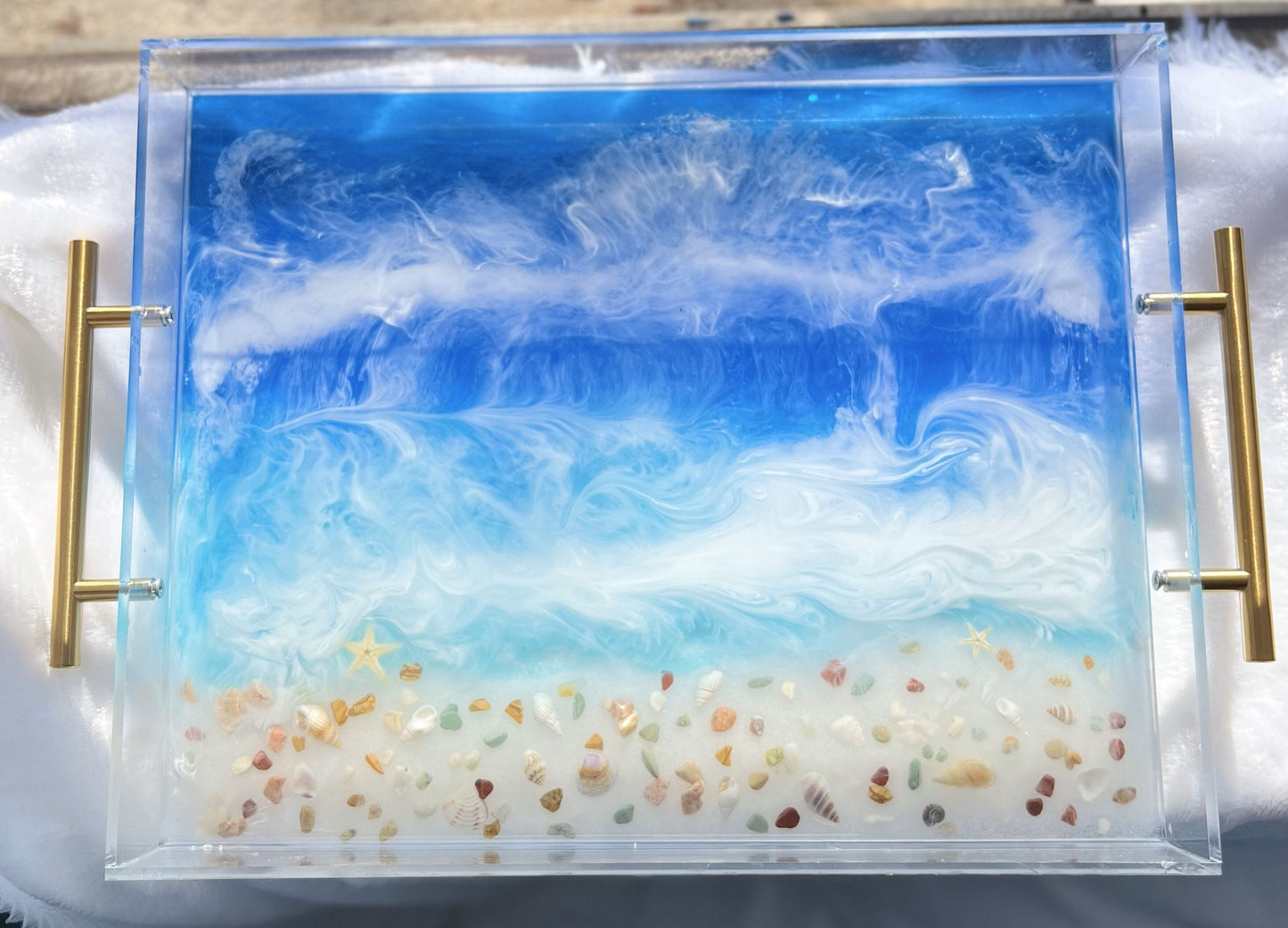 Handmade Acrilic ocean tray, Resin tray, epoxy  Tray Seascape, decorative tray, home decor, tray with handles, unique Mother's Day Gifts