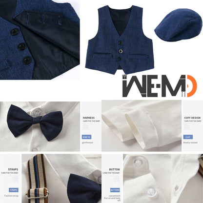 Baby Boy Wedding Outfit – Toddler Tuxedo – Ring Bearer Suit – Page Boy Outfit – Baptism Linen Suit – Baby Formal Clothes – Vintage Suspenders & Bow Tie Set – Toddler Boy Dress Clothes – Personalized Baby Name Suit