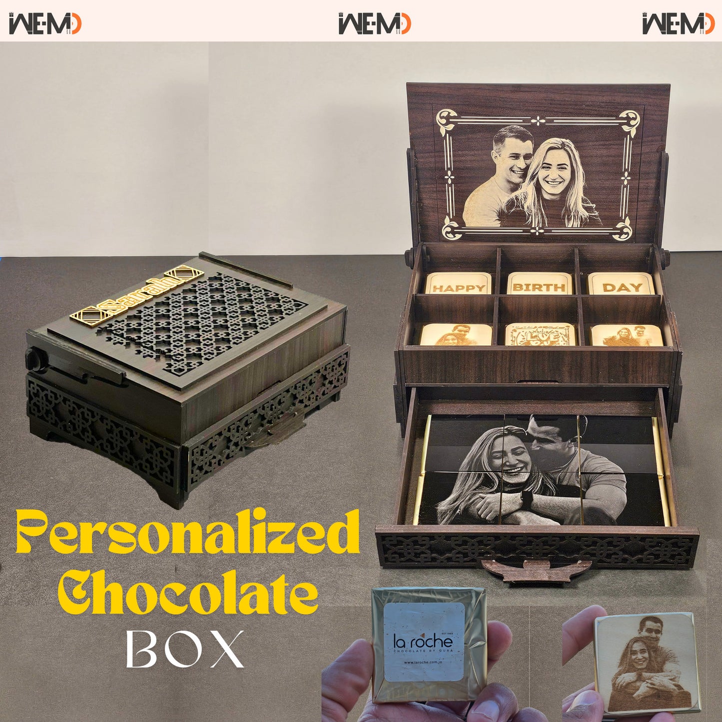 Personalized Valentine’s Chocolate Box with Laser Engraved Photos – Custom Gift for Couples, Anniversary, Husband, Wife, Boyfriend, Girlfriend – Wooden Luxury Keepsake with Acrylic & Chocolate – Romantic Proposal or Engagement Gift