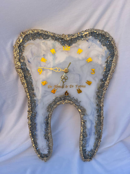 Custom Resin Tooth Clock, Dental Office Decor, Epoxy Wall Clock, Personalized Tooth Gift
