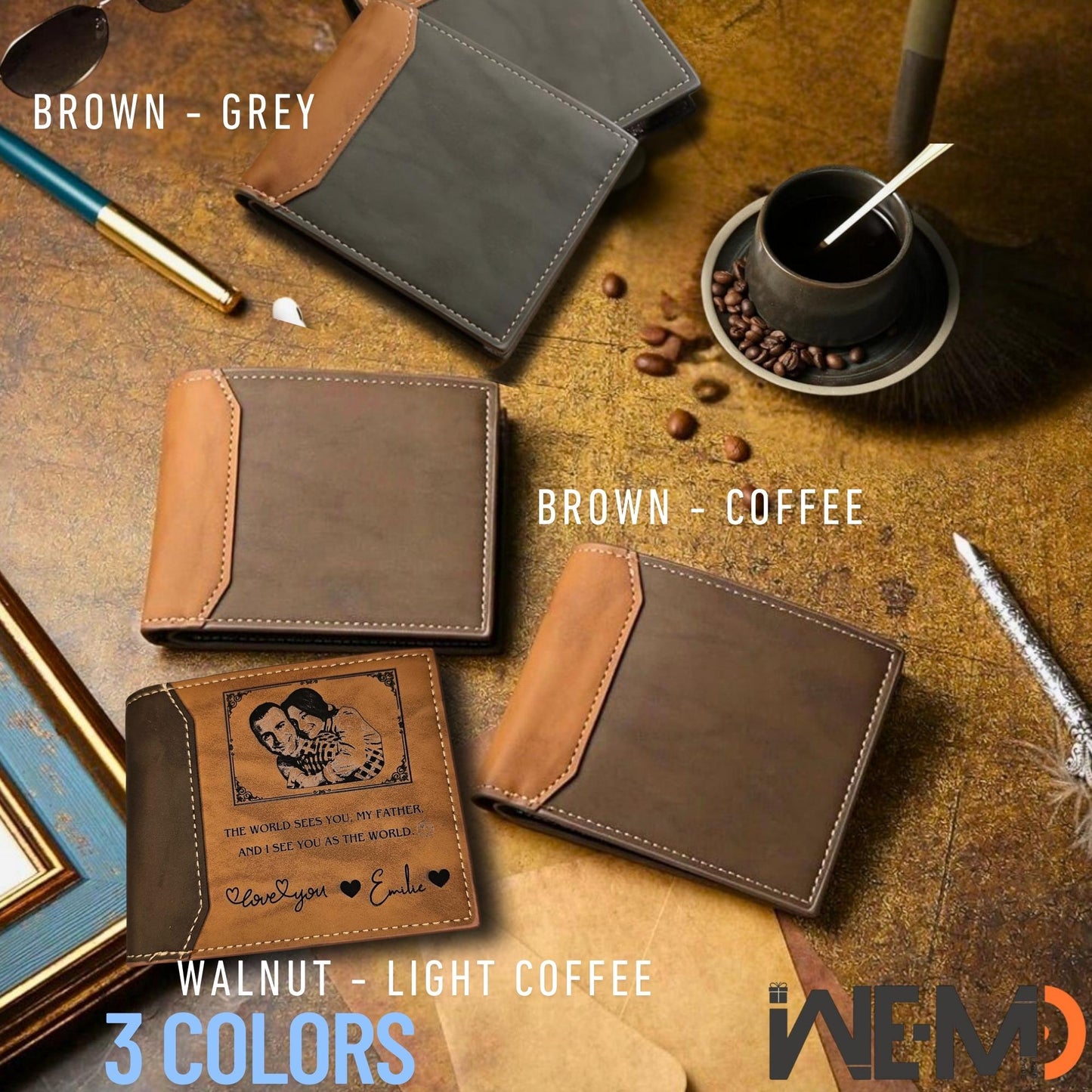 Personalized Wallet for Men – Custom Engraved Leather Wallet for Him – Fathers Day Gift, Dad Birthday Gift, husband gift, Money Holder