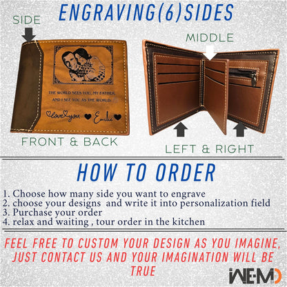 Personalized Wallet for Men – Custom Engraved Leather Wallet for Him – Fathers Day Gift, Dad Birthday Gift, husband gift, Money Holder