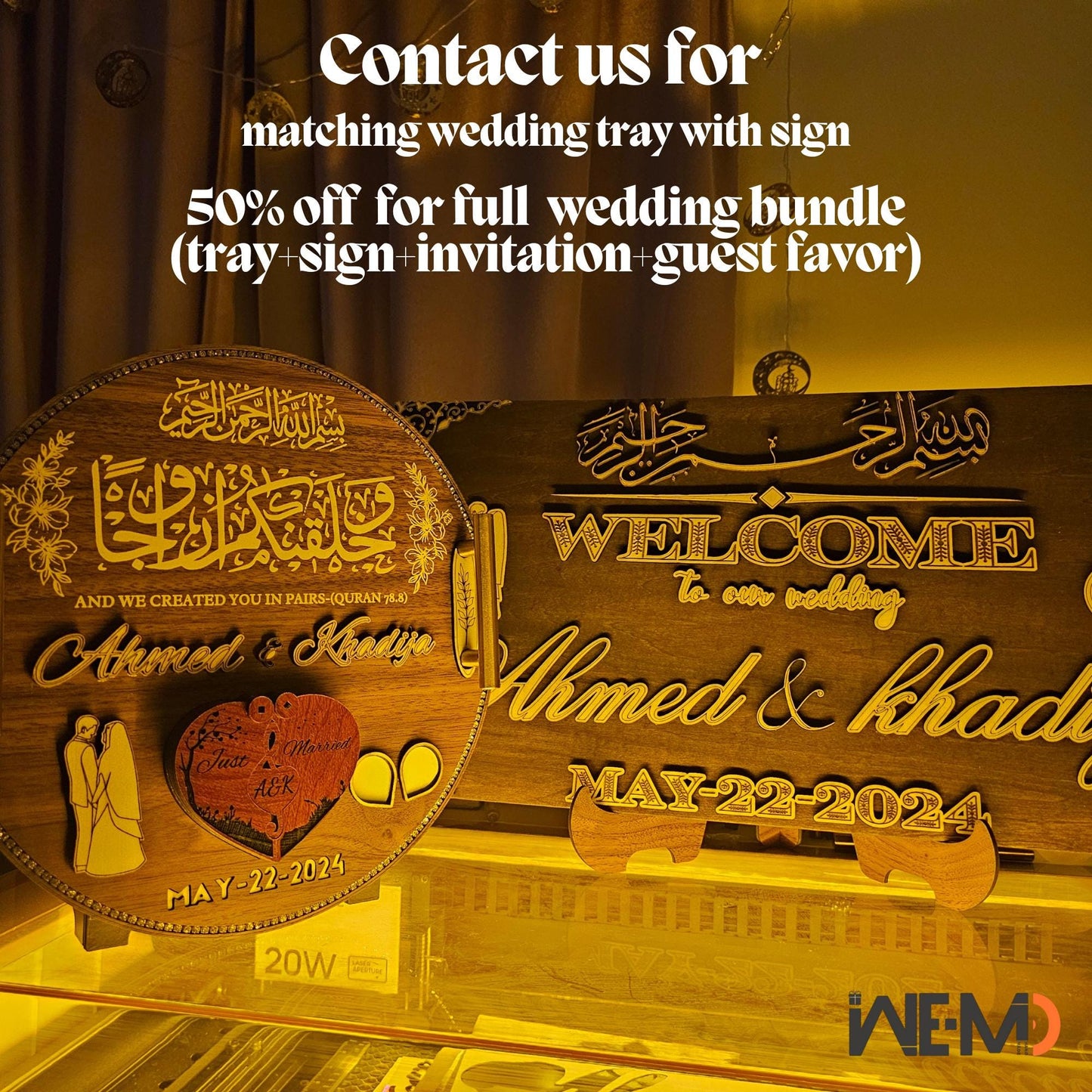 Personalized Wooden Nikkah Wedding Welcome Sign – Custom Islamic Wedding Decor with Arabic Calligraphy – Bismillah Sign for Nikkah Ceremony – Muslim Wedding Entrance Board – Engraved Wooden Nikkah Signage – Custom Muslim Wedding Sign