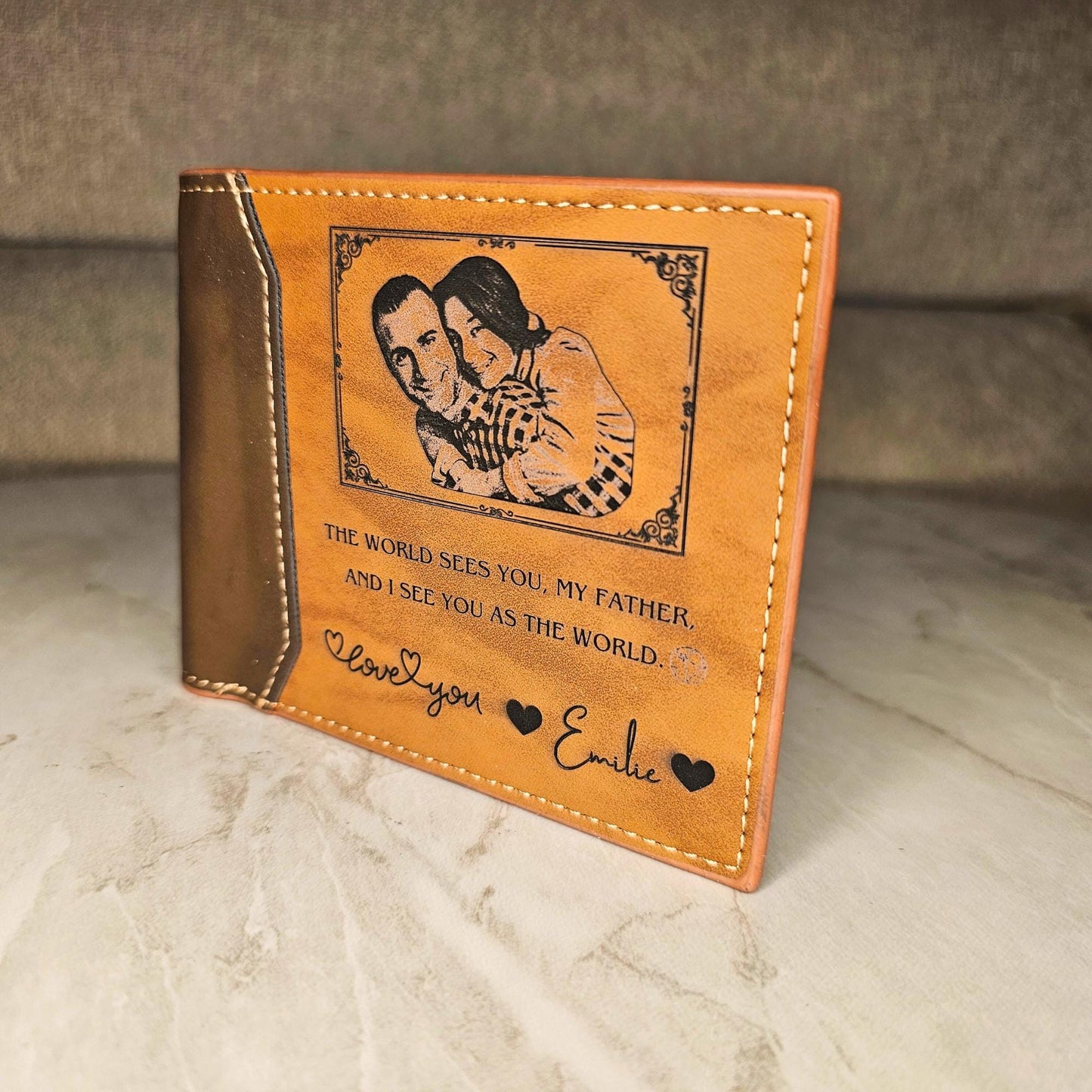 Personalized Wallet for Men – Custom Engraved Leather Wallet for Him – Fathers Day Gift, Dad Birthday Gift, husband gift, Money Holder