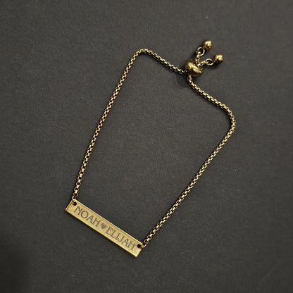 Personalized Gold Bar Bracelet - Custom Engraved Name Bracelet - Adjustable Women’s Jewelry - Valentine’s Gift - Minimalist Bracelet