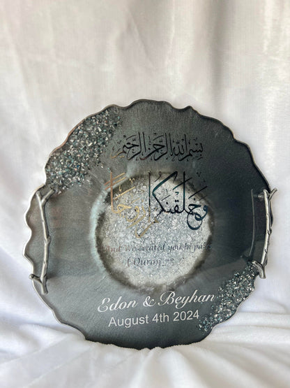 Personalized Nikah Tray, Resin Epoxy Tray, Handmade resin, Wedding Tray, Islamic Wedding Ring Tray, Engagement Tray, Wedding, Islamic Gifts
