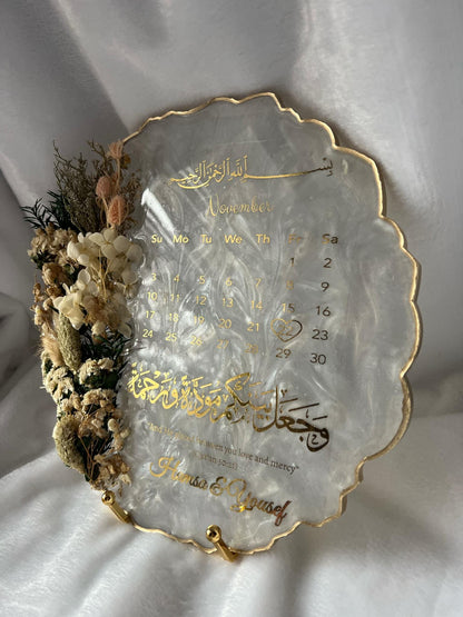 Personalized Floral Resin Plaque, Homemade resin, Nikkah Tray, Islamic Wedding Ring Tray, Engagement Tray, Wedding, Ring Dish, Islamic Gifts