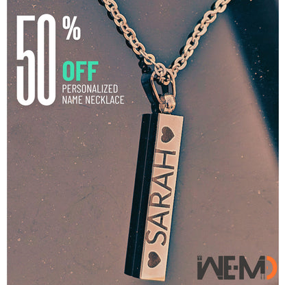 Personalized Necklace Names Engraved Coordinates, Vertical Bar Necklaces for Woman, Date Necklace 3D Bar Gold, Silver, Rose Gold Custom Gift