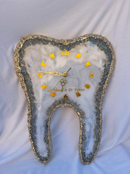 Custom Resin Tooth Clock, Dental Office Decor, Epoxy Wall Clock, Personalized Tooth Gift