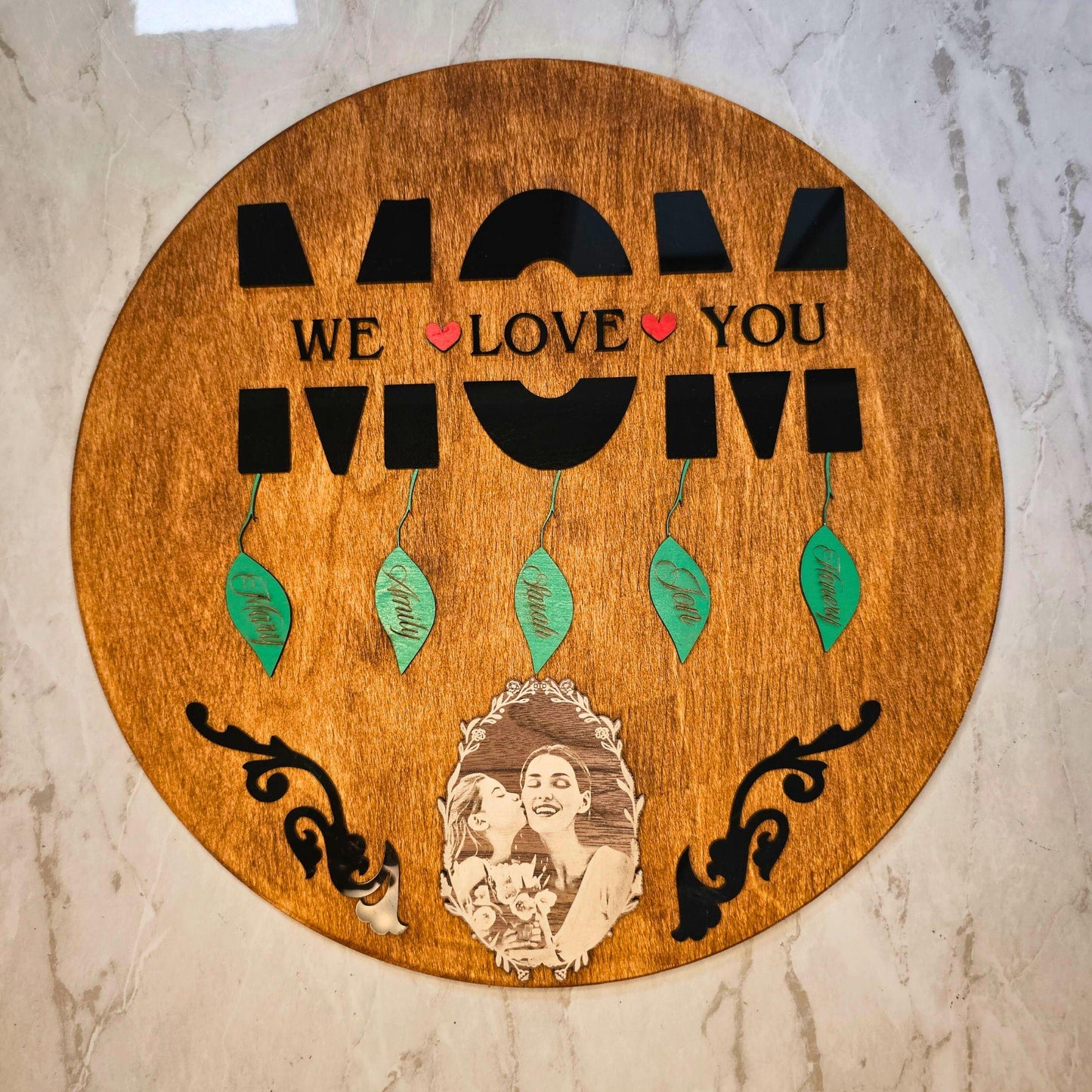 Custom Mothers Day Gift for Mom – Personalized Wall Art Sign with Engraved Names & Photo – Family Keepsake for Mom, Grandma, or Wife – Custom Wood Plaque – Birthday Gift – Gift from Daughter Son Kids – New Mom Gift – Home Decor for Mother’s Day