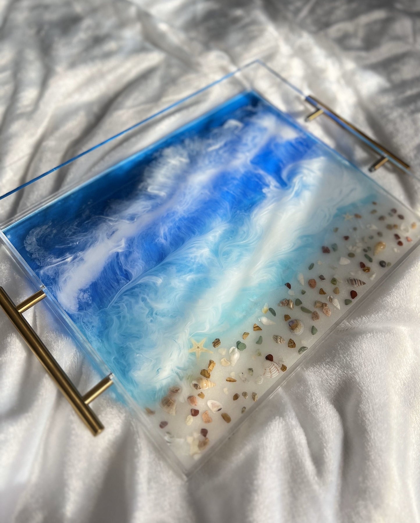 Handmade Acrilic ocean tray, Resin tray, epoxy  Tray Seascape, decorative tray, home decor, tray with handles, unique Mother's Day Gifts