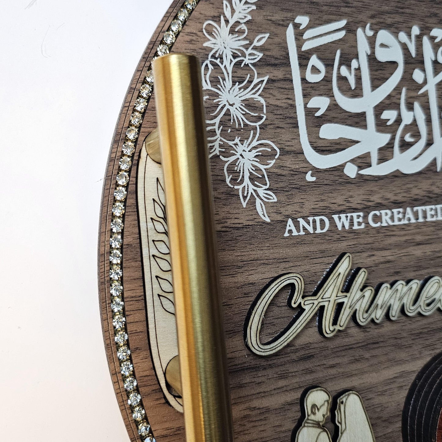 Custom Islamic Nikkah Ring Tray – Personalized Islamic Ring Tray with Fingerprint, 3D Names, Ring Box & Luxury wooden wedding Plate
