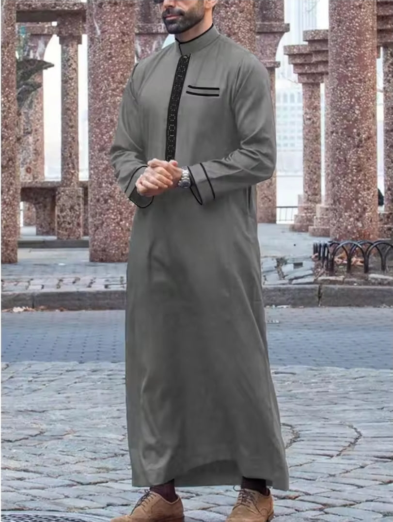 Luxury Embroidered Men’s Thobe – Muslim Kaftan Robe | Arabic Galabiya Jubba | Eid Outfit | Islamic Wear for Men