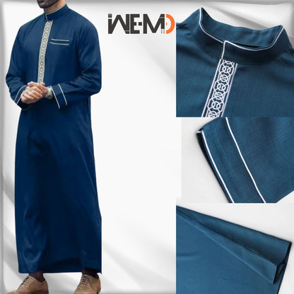 Luxury Embroidered Men’s Thobe – Muslim Kaftan Robe | Arabic Galabiya Jubba | Eid Outfit | Islamic Wear for Men