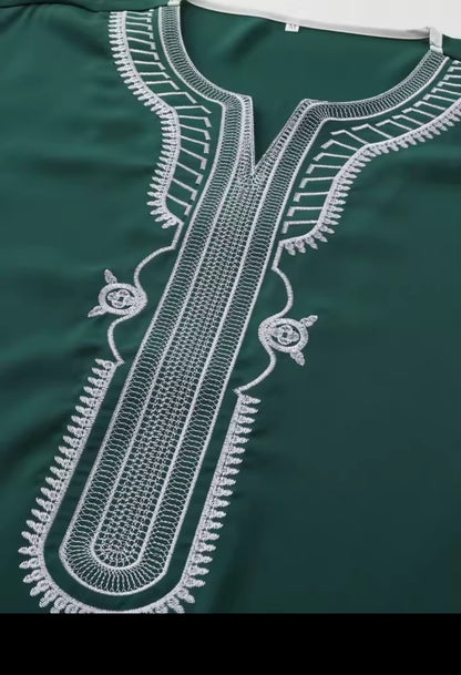 Moroccan Style Men's Thobe – Traditional Embroidered Islamic Caftan Jalabiya Robe | Muslim Clothing for Eid, Ramadan & Prayer