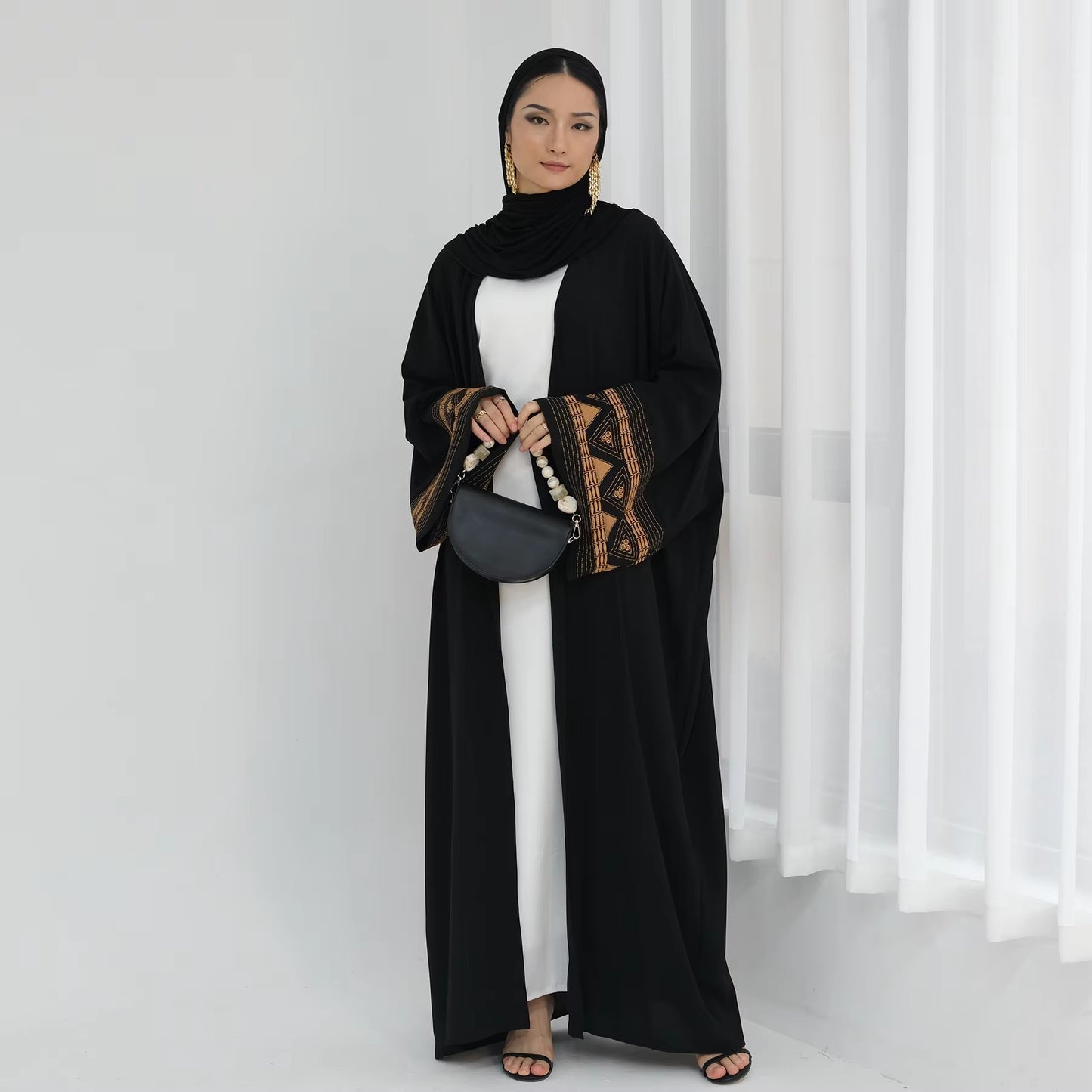 Full body photo of black embroidered abaya – Eid or Ramadan special thobe for women